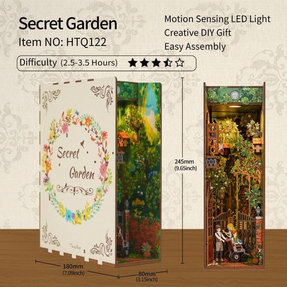 DIY 3D Book Nook Kit Secret Garden 80pcs - Picture 2 of 5